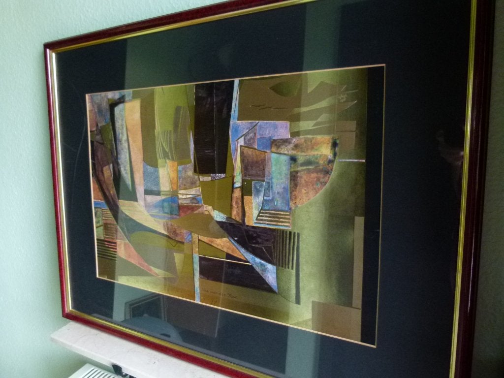 vintage abstracte xl kunstdruk Isa van der Zee, Ophalen, 84 cm, 64 cm, Meerkleurig