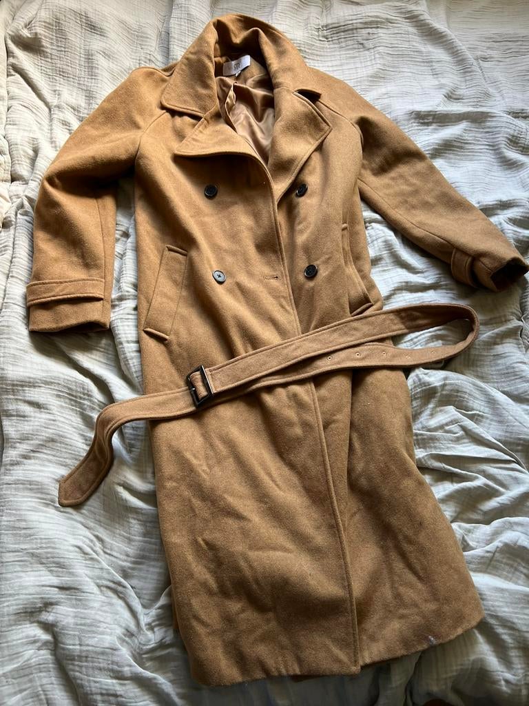 Bruine vintage wollen trenchoat, Kleding | Dames, Jassen | Winter, Ophalen of Verzenden, Zo goed als nieuw, Maat 36 (S), Bruin