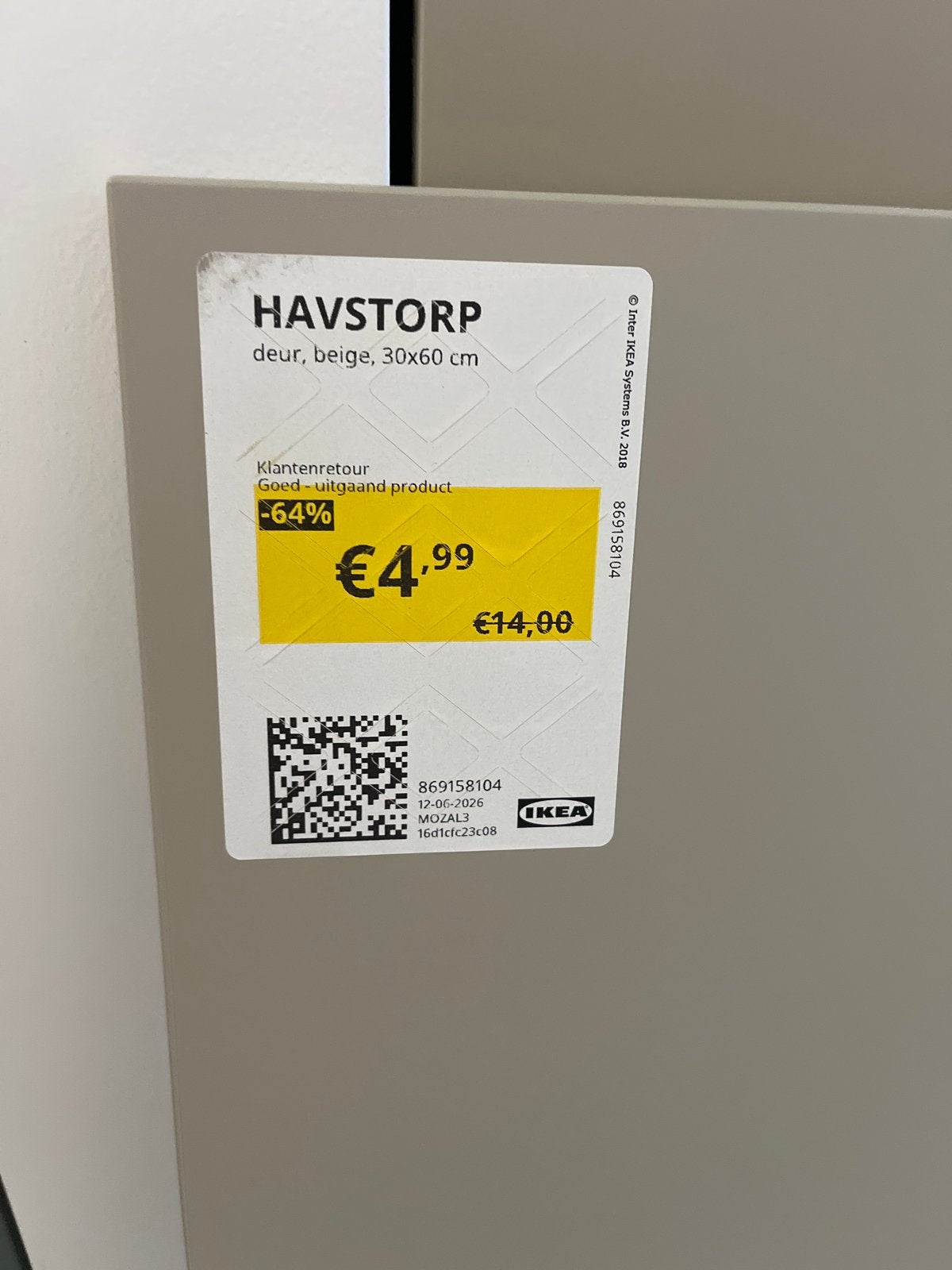 IKEA HAVSTORP deur, beige, 30x60 cm - Klantenretour, Huis en Inrichting, Ophalen, Beige, Nieuw, 50 tot 100 cm