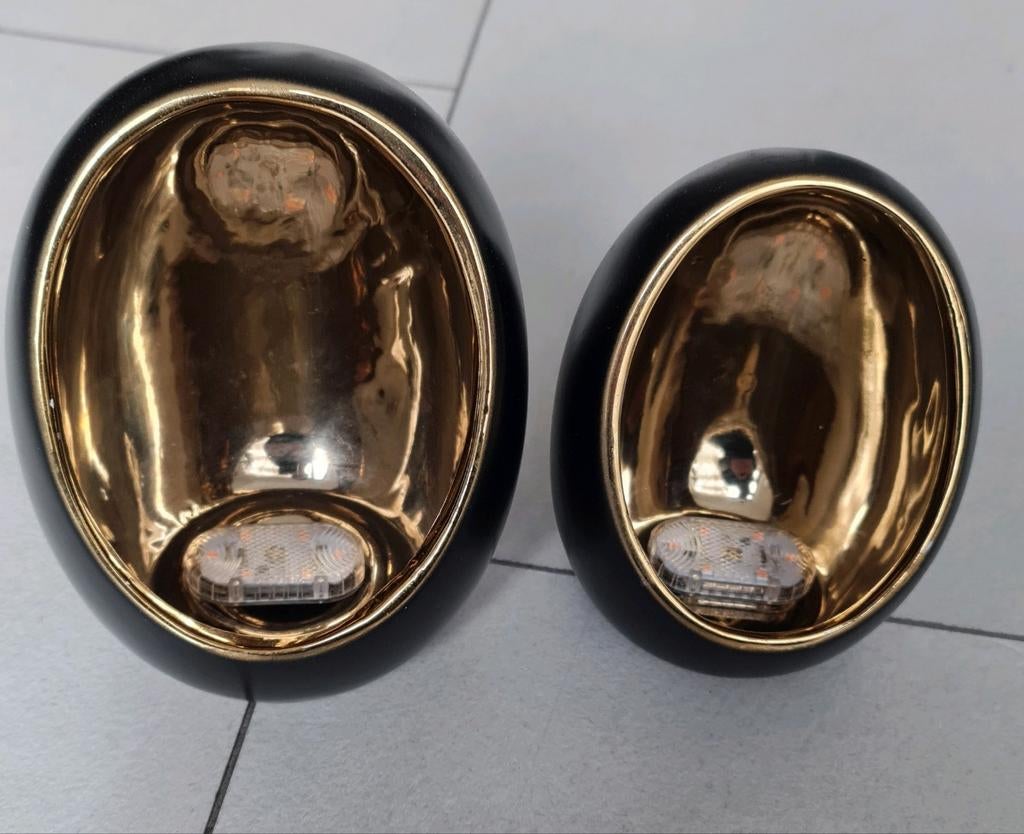 Set van 2 zwarte en gouden sfeerlichten, Overige materialen, Overige kleuren, Ophalen of Verzenden, Zo goed als nieuw