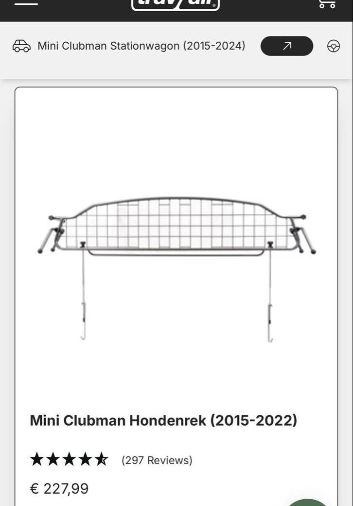 Nieuw Travall Hondenrek Mini Clubman (2015-2024) TDG1501, Ophalen of Verzenden, Nieuw