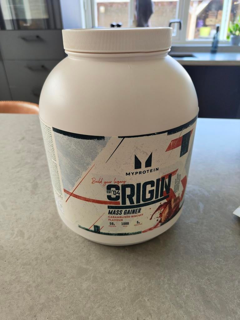 MyProtein Origin Mass Gainer Poeder Karamel Smaak, Sport en Fitness, Ophalen, Zo goed als nieuw, Poeder of Drank