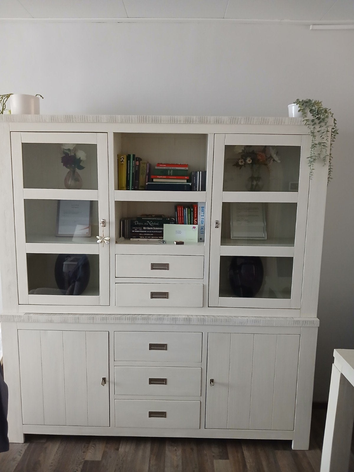 Witte houten buffet kast, Ophalen, Gebruikt, 100 tot 150 cm, 150 tot 200 cm