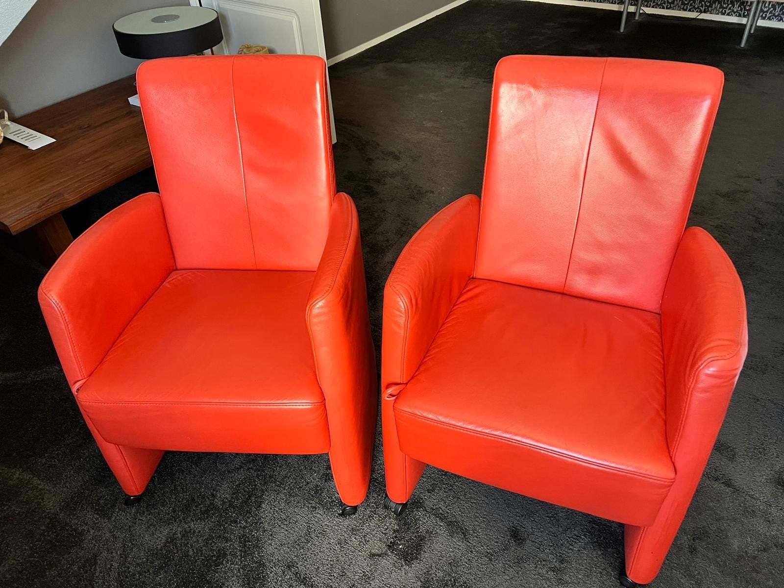 Verstelbare Eetkamerstoelen met Wieltjes - Oranje Leer, Ophalen, Gebruikt, Twee, Overige kleuren