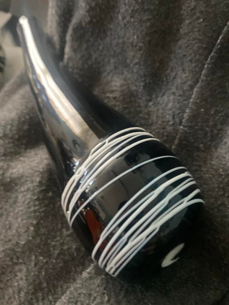 Vintage Murano vaas zwart-wit met asymmetrische hals, Ophalen