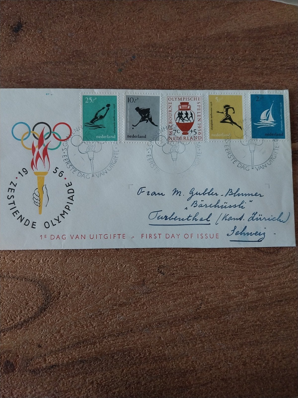Nederlandse gelopen FDC E26 Olympiade uit 1956  CW  37,50., Ophalen of Verzenden, Nederland