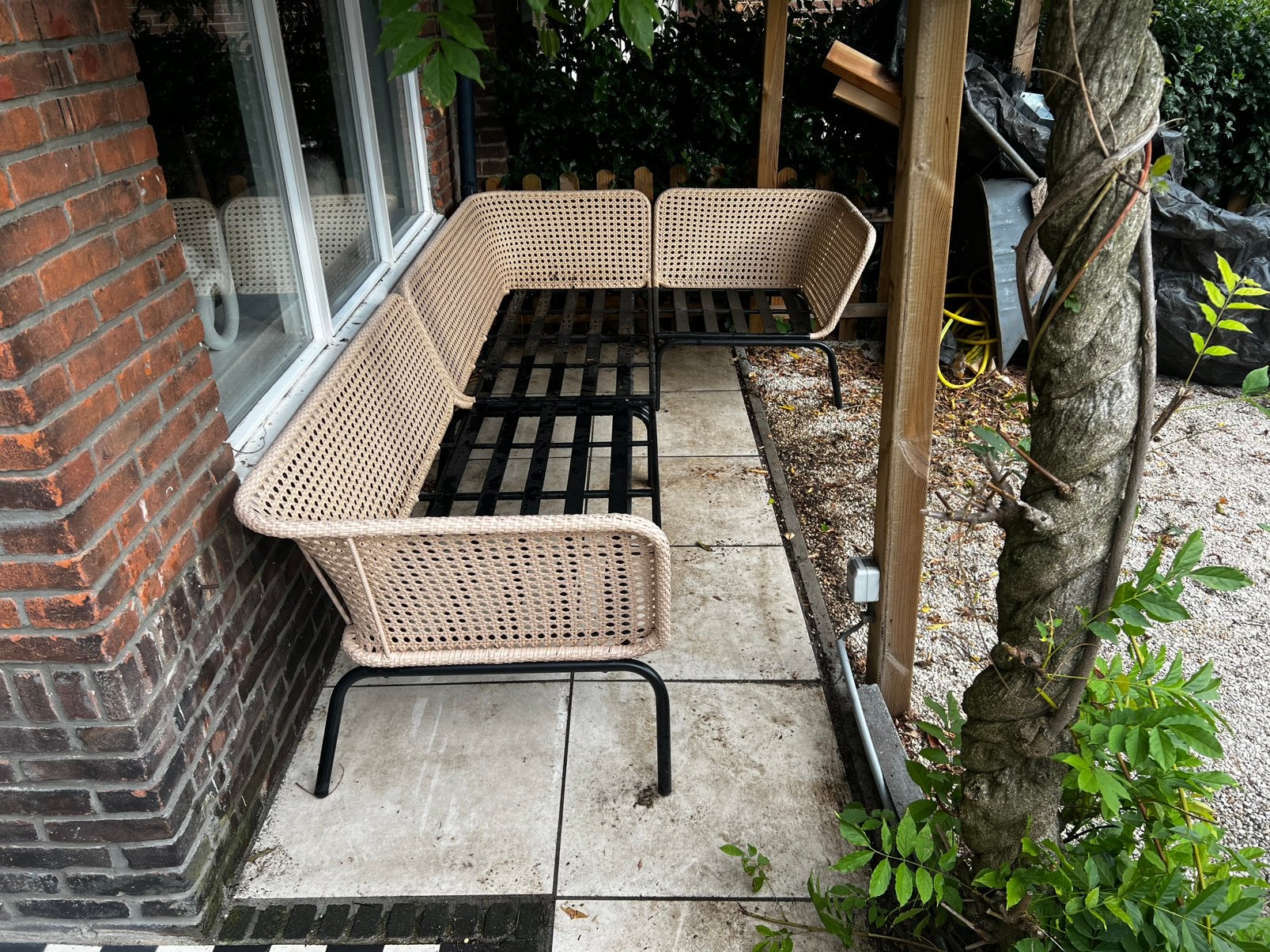 Foto 6 van Zandkleurige L-vormige tuinset met kussens