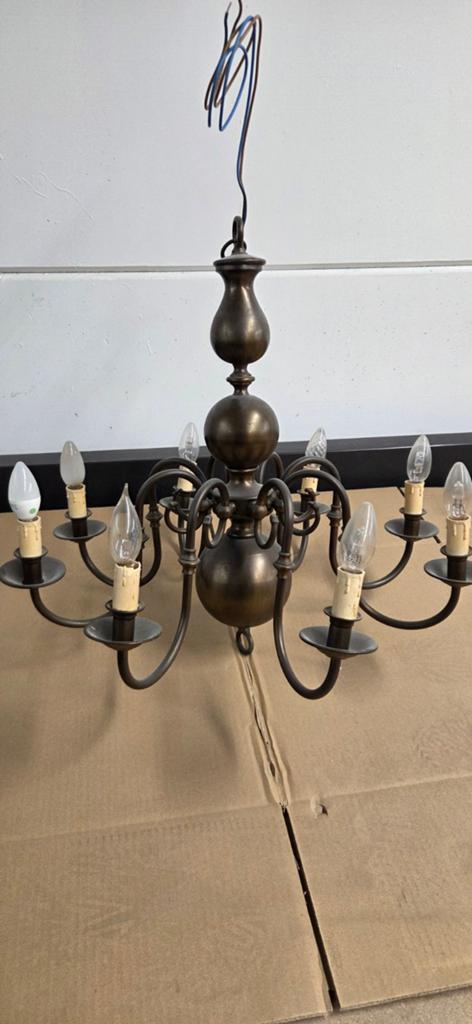 Antieke bronzen hanglamp met 8 armen, Antiek en Kunst, Antiek | Lampen, Ophalen