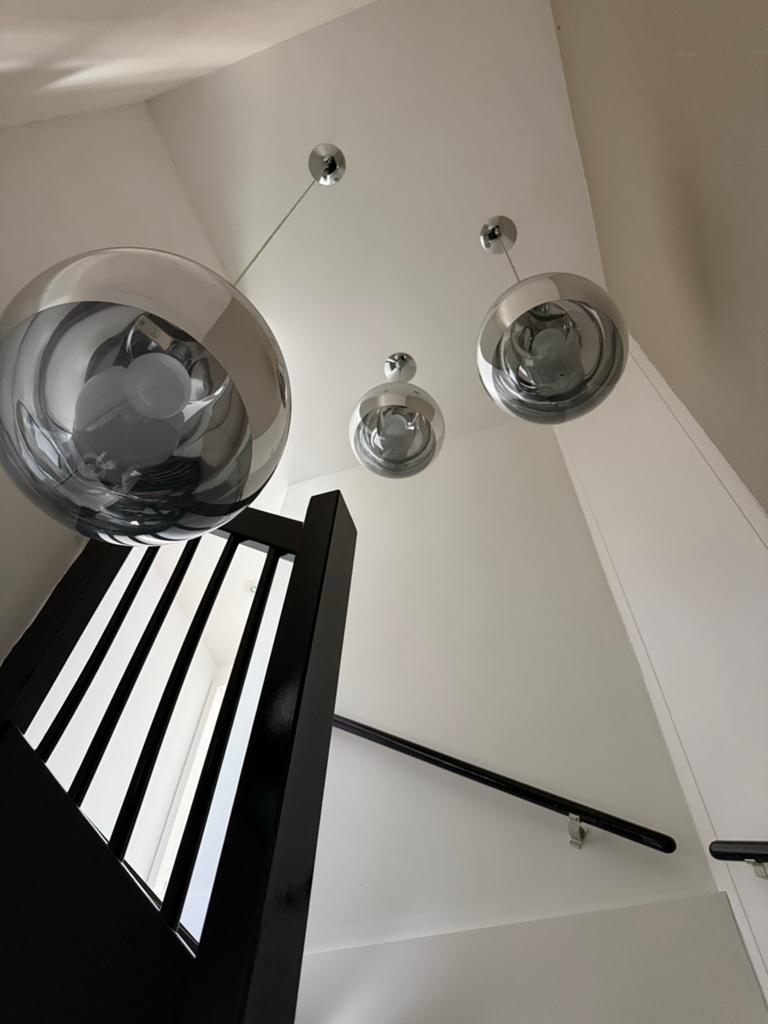 Set van 5 Tom Dixon mirror  hanglampen, Ophalen of Verzenden, Zo goed als nieuw, Glas, 75 cm of meer