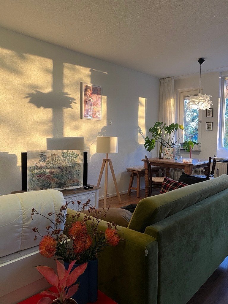 IKEA LAUTERS floor lamp, Huis en Inrichting, Lampen | Vloerlampen, Zo goed als nieuw, 100 tot 150 cm, Hout, Textiel, E27 (groot)