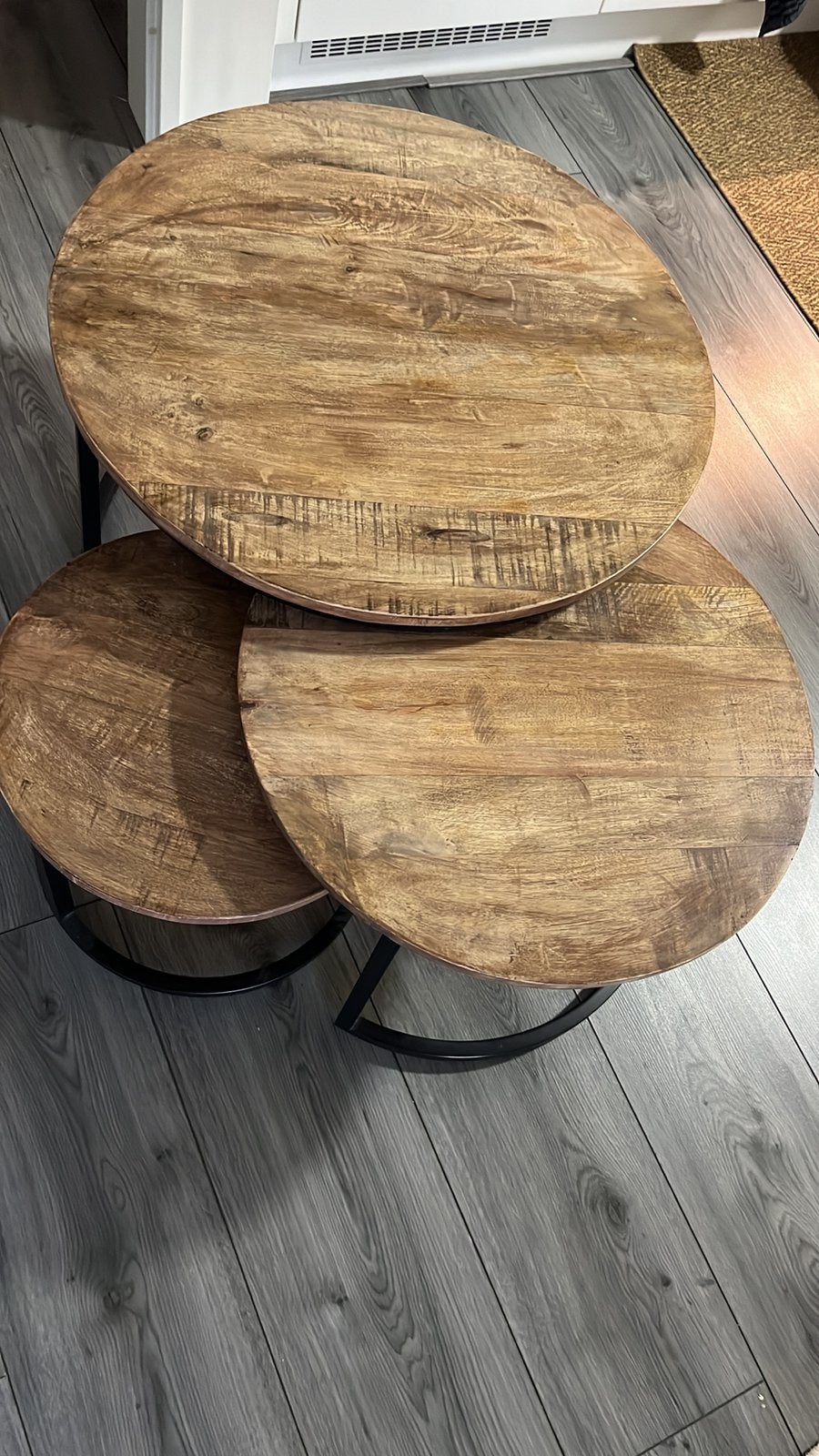 Salontafel set van 3 mangohout, Huis en Inrichting, Tafels | Salontafels, Ophalen, 50 tot 100 cm, Rond, Nieuw