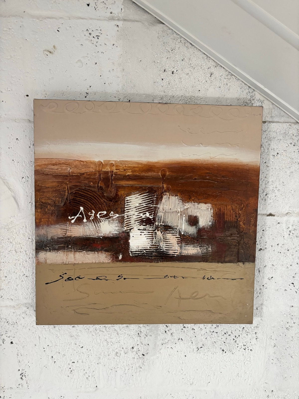 Abstract Schilderij - Bruin, Wit, Beige, Ophalen of Verzenden