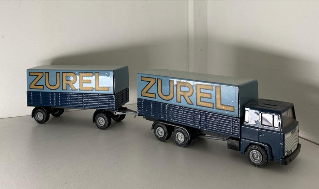 Vintage Zurel Vrachtwagen met Aanhanger - Speelgoed, Ophalen of Verzenden, Gebruikt