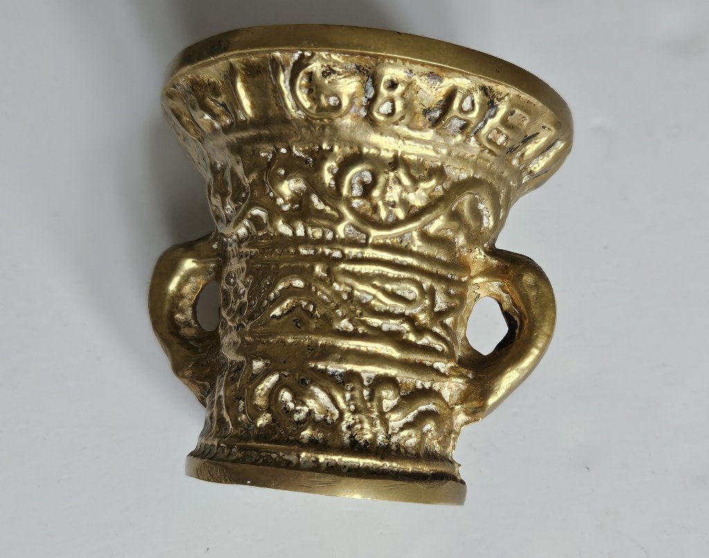 Zware vintage/antieke massief messing vijzel, Ophalen of Verzenden, Brons