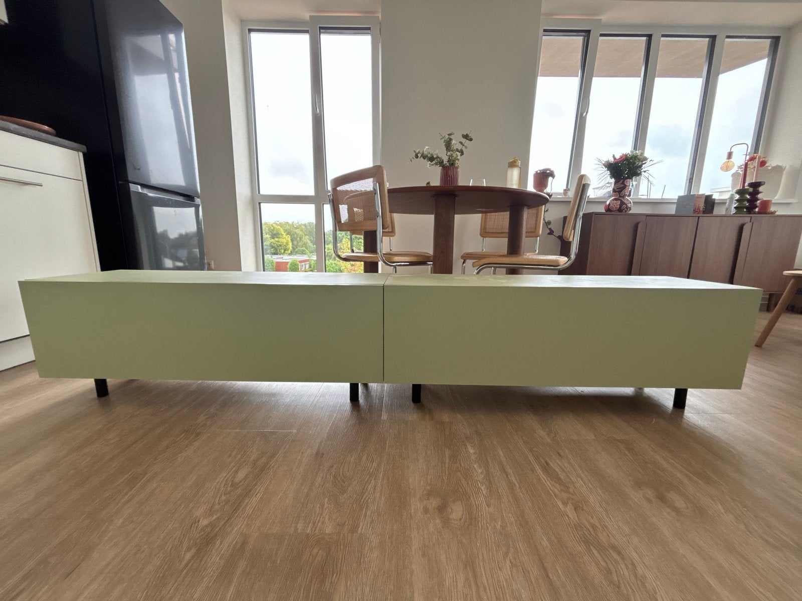 Twee groene tv-meubels/kastjes, Ophalen, Gebruikt, 100 tot 150 cm, Minder dan 100 cm
