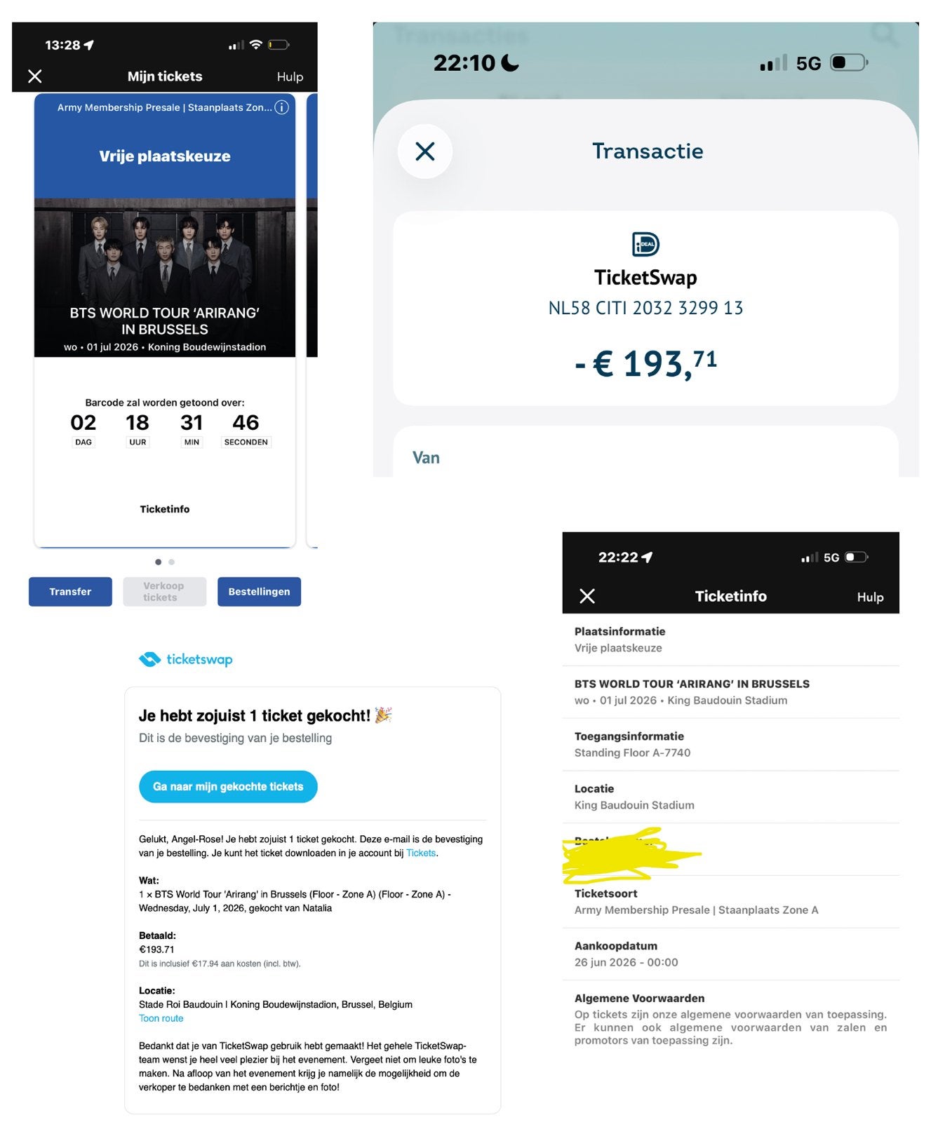 BTS ZONE A staanplaats 1 juli Brussels meet up Ams mogelijk, Tickets en Kaartjes, Eén persoon, Juli