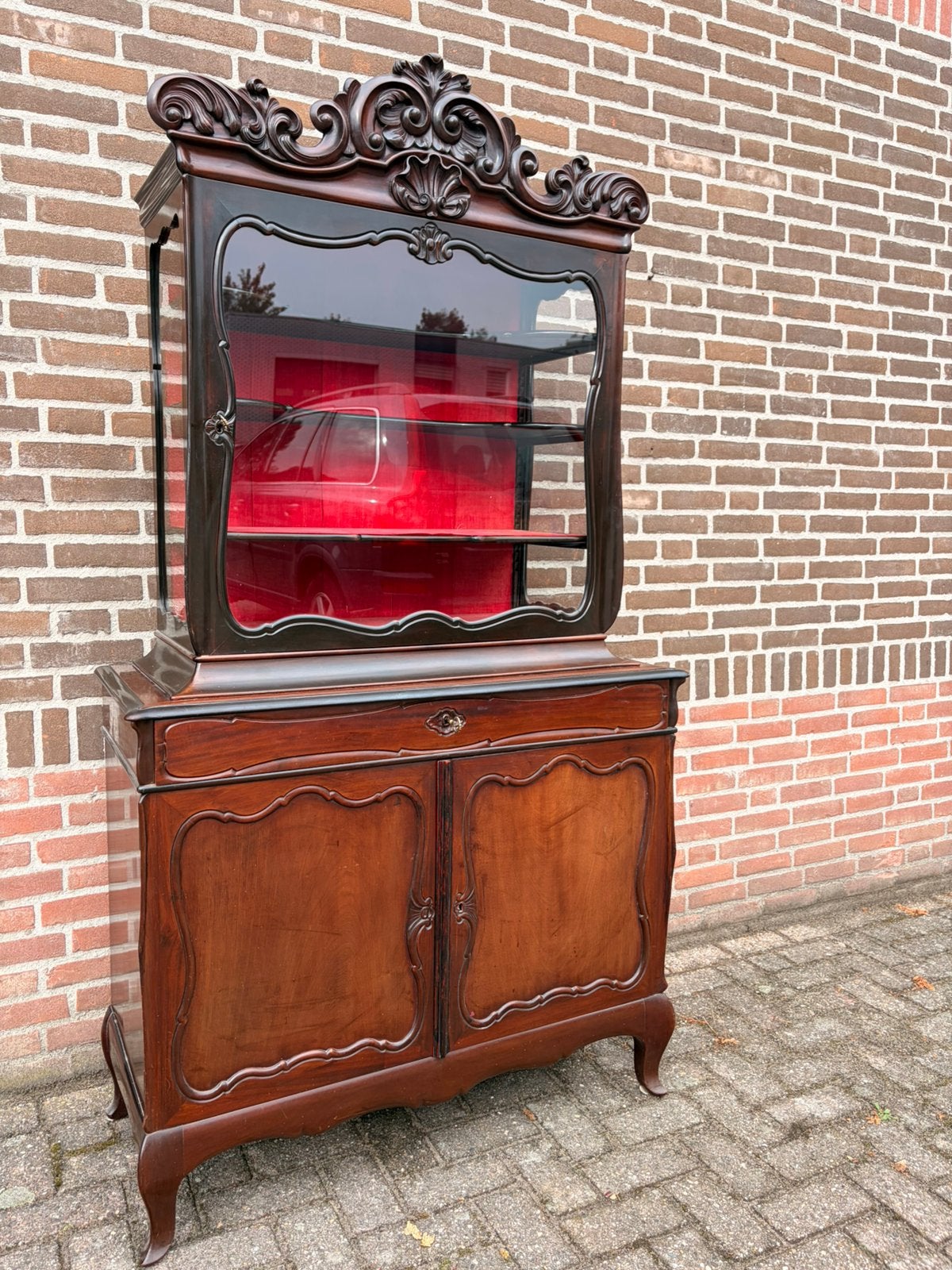 Prachtige Antieke Mahonie Bonheur Vitrinekast  Zilverkast, Ophalen of Verzenden
