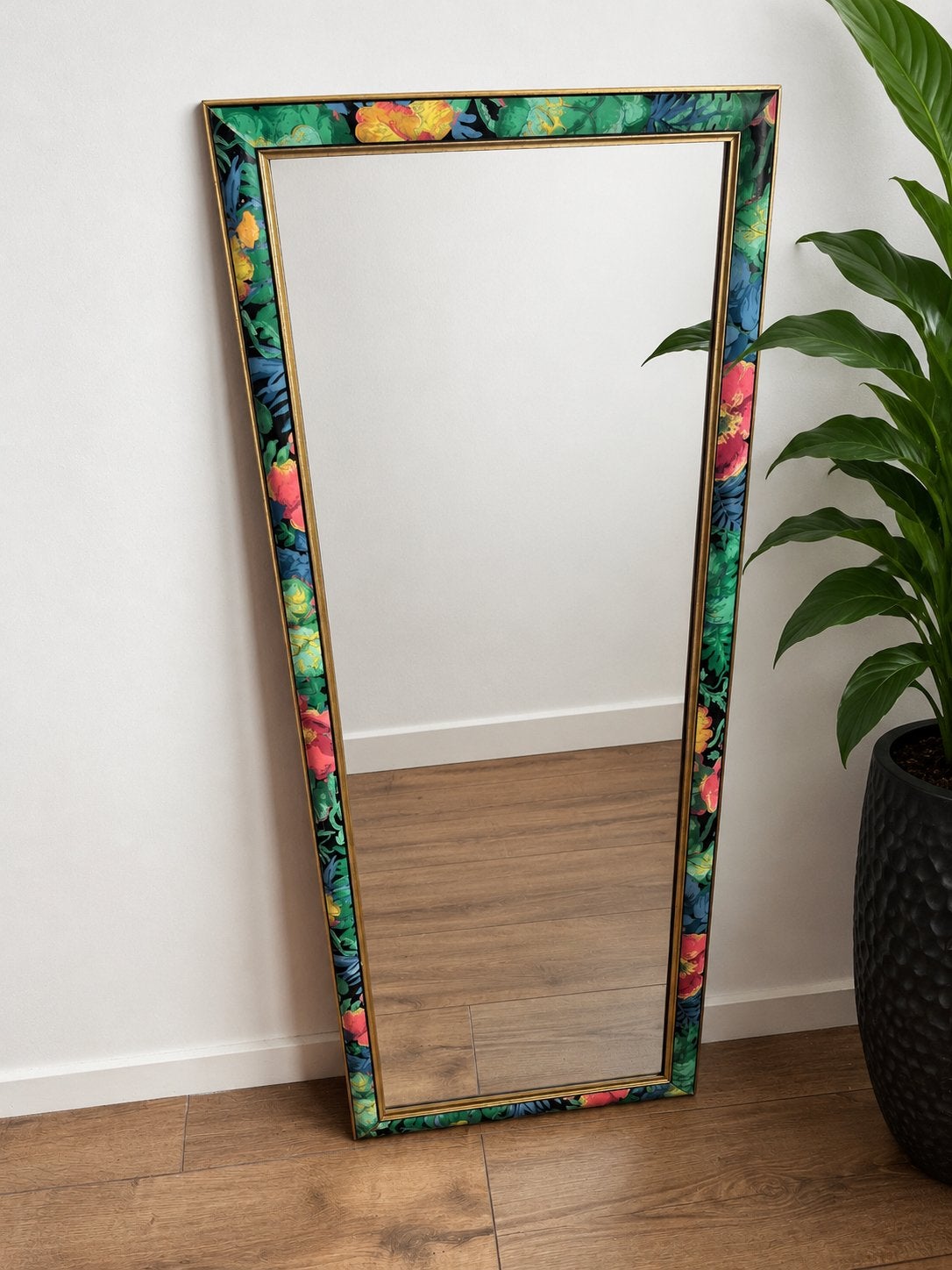 Vintage wandspiegel kleurrijke bloemenrand, Ophalen, Minder dan 50 cm, Gebruikt, 150 tot 200 cm