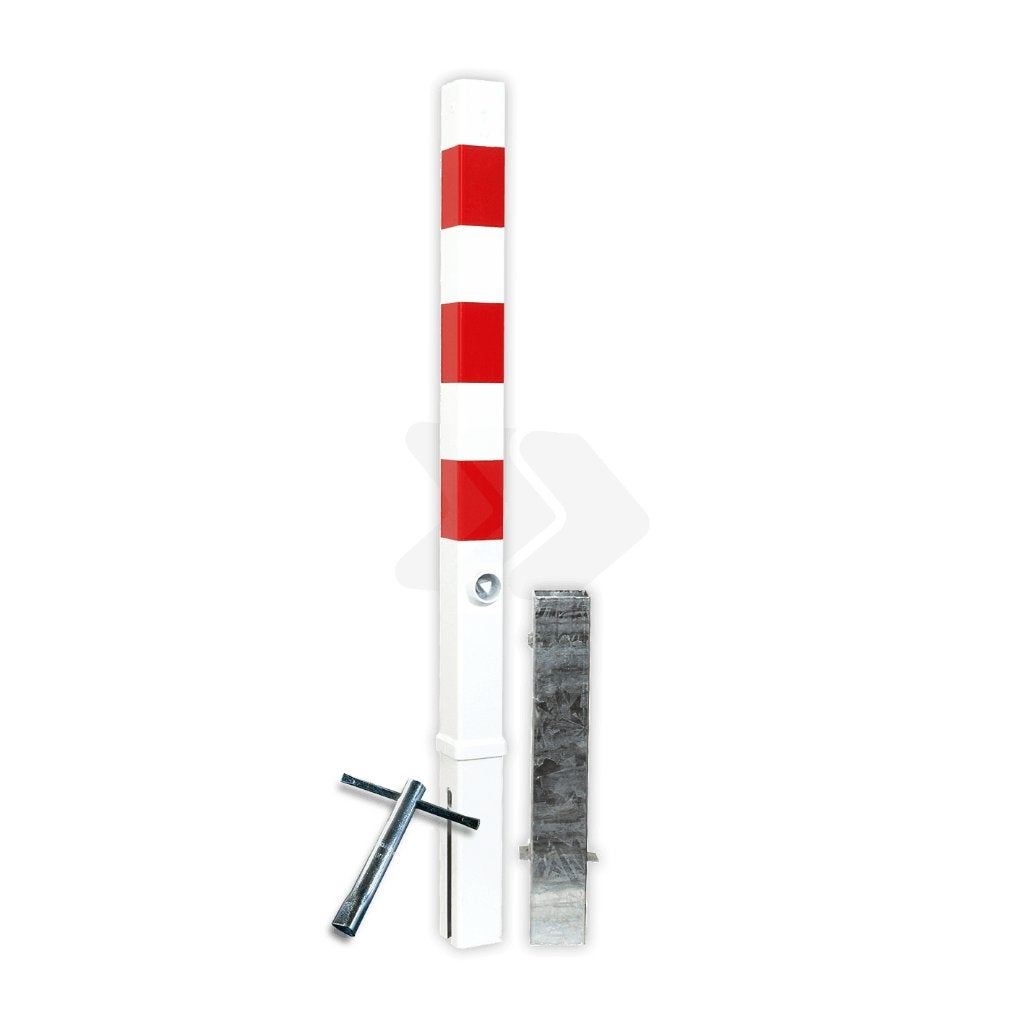 Anti parkeerpaal 70x70mm rood/wit - grondstuk - incl sleutel, Ophalen of Verzenden