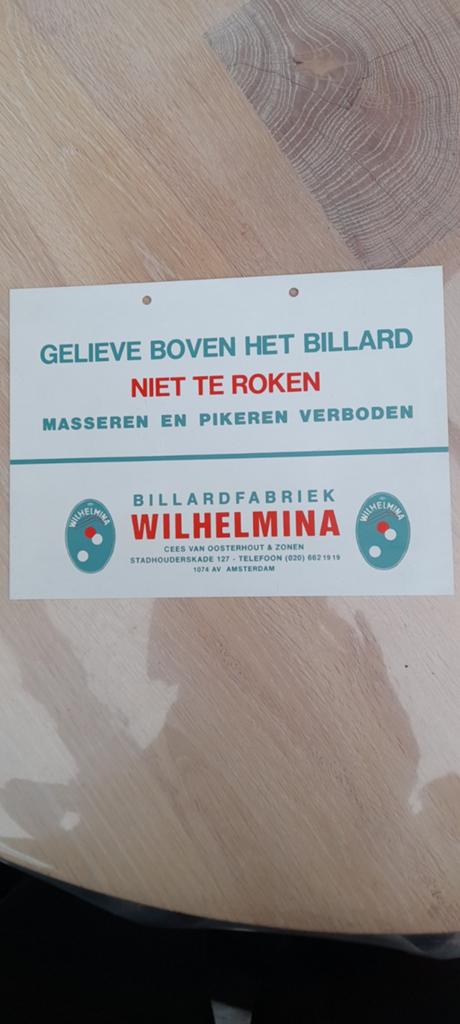 Bordje voor boven het biljart, Sport en Fitness, Ophalen of Verzenden, Biljarttafel