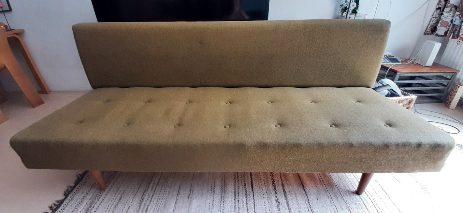 Vintage slaap-bank / daybed , Deens, jaren 60, olijfgroen, Ophalen, Gebruikt, Modern, Scandinavisch, 150 tot 200 cm