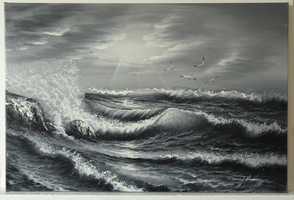 Klassiek Schilderij van de Wilde Zee - Acrylverf op Doek, Ophalen
