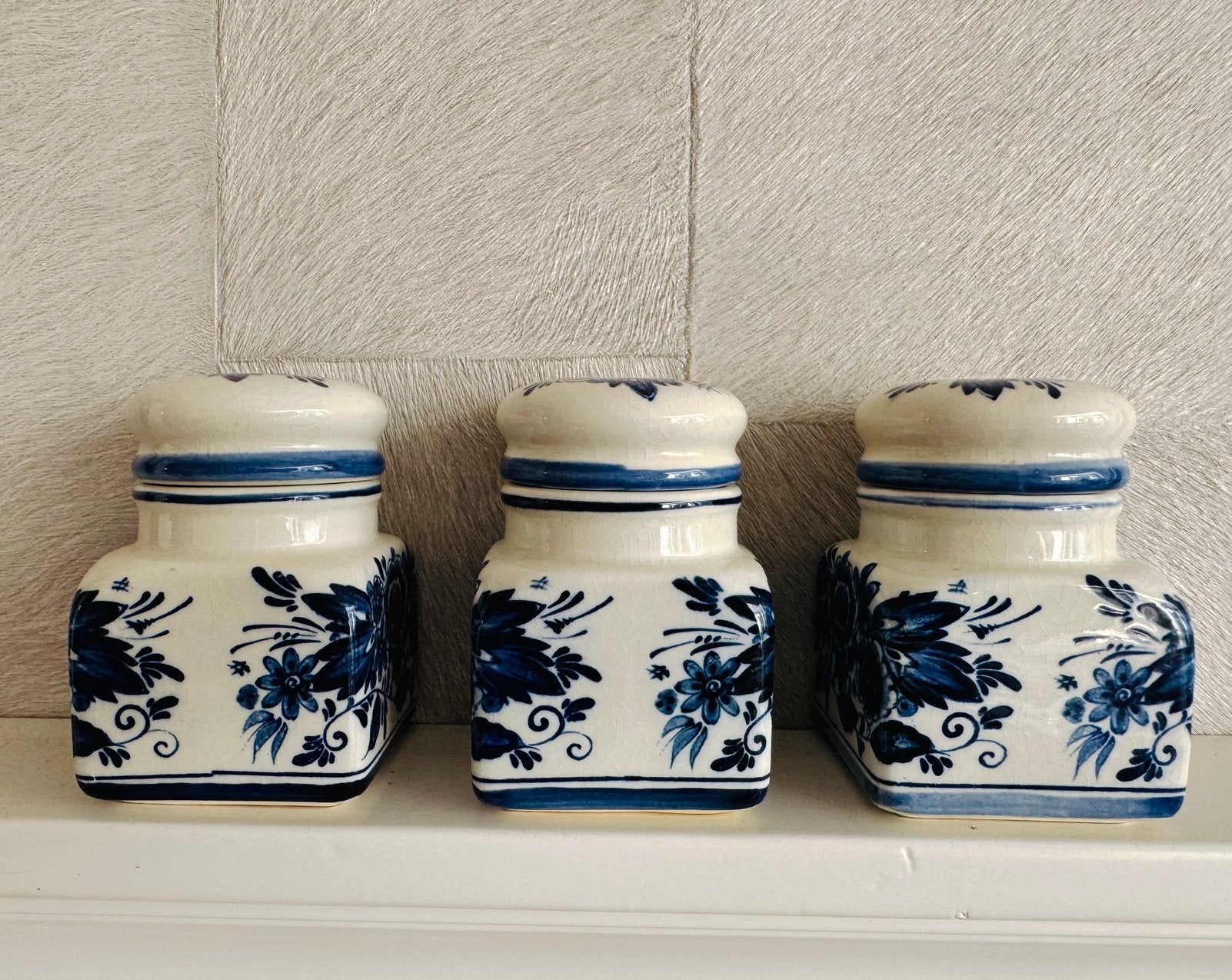 Vintage Delfts Blauwe Voorraadpotten / Theebussen (3 stuks), Ophalen of Verzenden