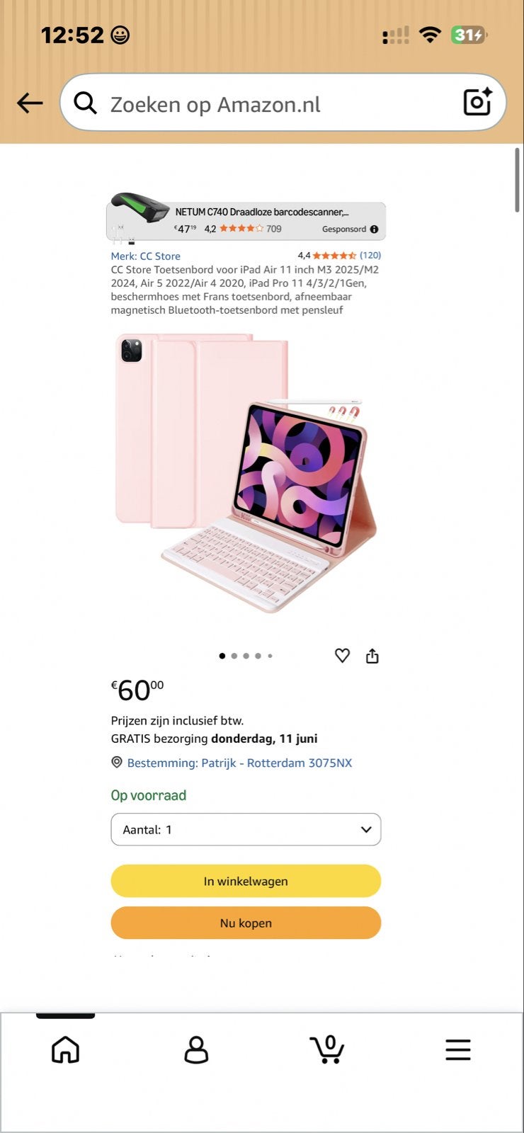 CC Store Toetsenbord voor iPad Air/Pro - Roze, Computers en Software, Toetsenborden, Ophalen of Verzenden, Qwerty, Nieuw, Draadloos