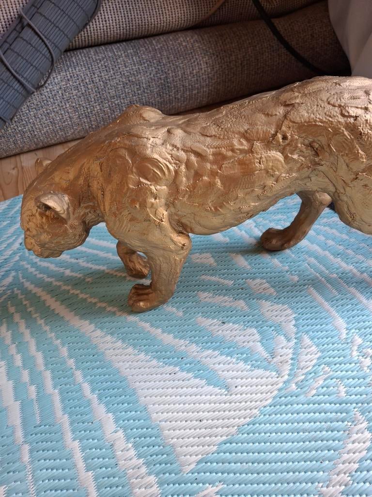 Gouden Tijger Beeld - Decoratief en Uniek, Ophalen, Gebruikt, Dier