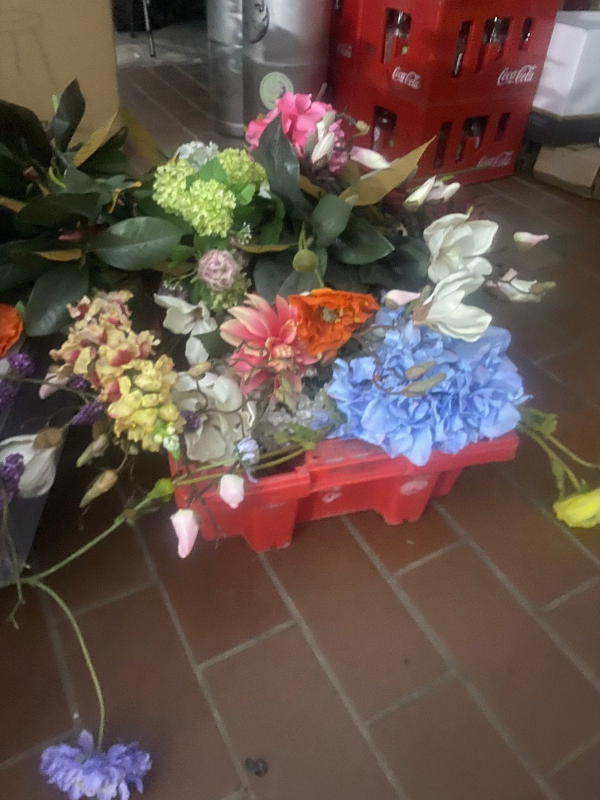 Diverse kunstbloemen en -takken, kleurrijk boeket, Ophalen, Binnen, Gebruikt, Kunststof