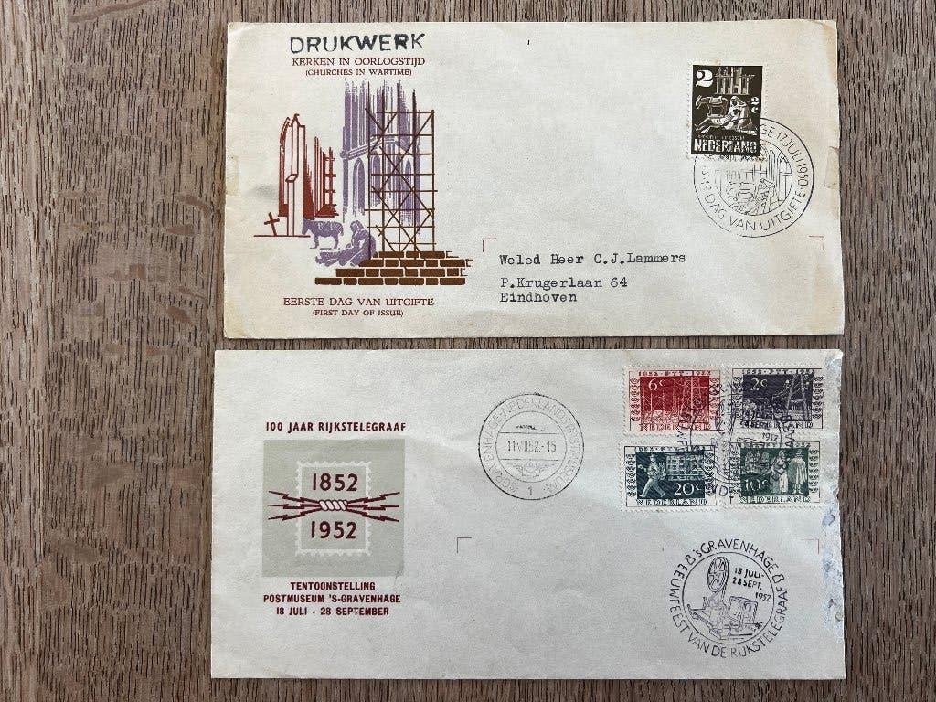 9 eerstedagenveloppen uit 1950-1960, Postzegels en Munten, Postzegels | Eerstedagenveloppen, Ophalen of Verzenden, Beschreven