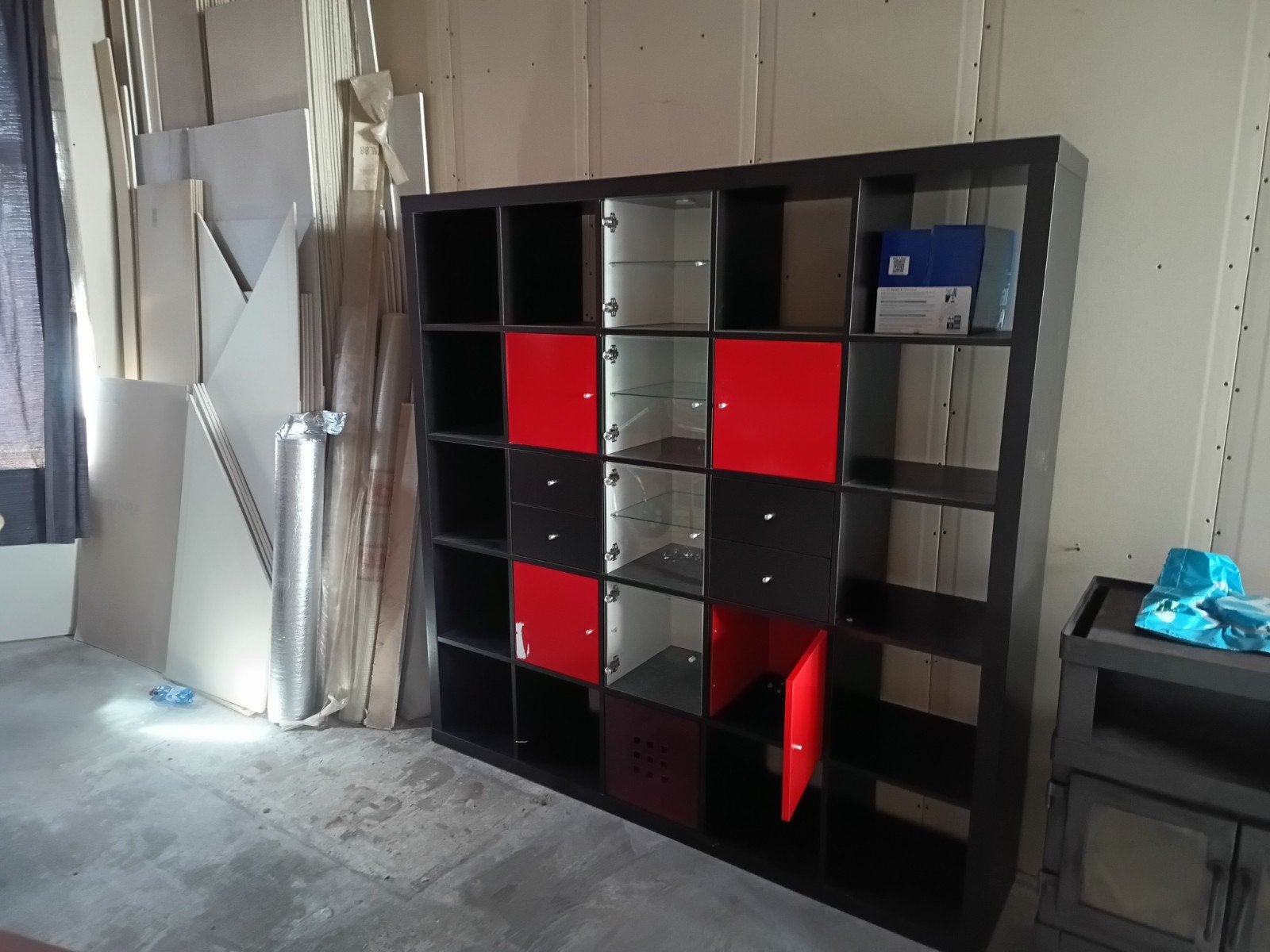 Grote expedit kast met deuren en lades, Huis en Inrichting, Kasten | Boekenkasten, Ophalen, Gebruikt, Met deur(en), Glas