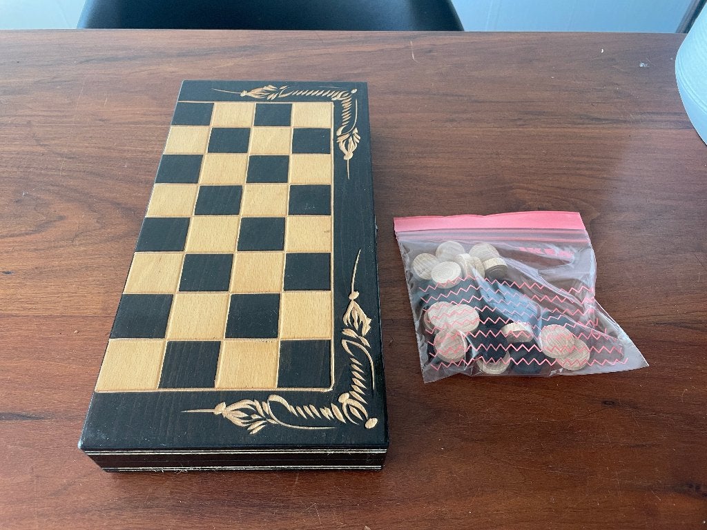 Houten backgammon schaakbord, Een of twee spelers, Ophalen of Verzenden, Gebruikt, Reisspel