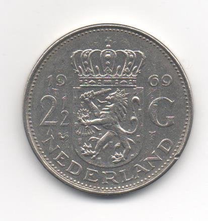 Rijksdaalder Juliana periode, Postzegels en Munten, Munten | Nederland, Ophalen of Verzenden, Koningin Juliana, 2½ gulden, Losse munt