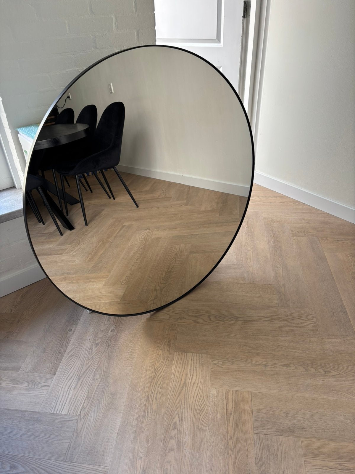 Ikea lindbyn ronde spiegel 110 cm, Huis en Inrichting, Ophalen, 100 tot 150 cm, Rond, Zo goed als nieuw