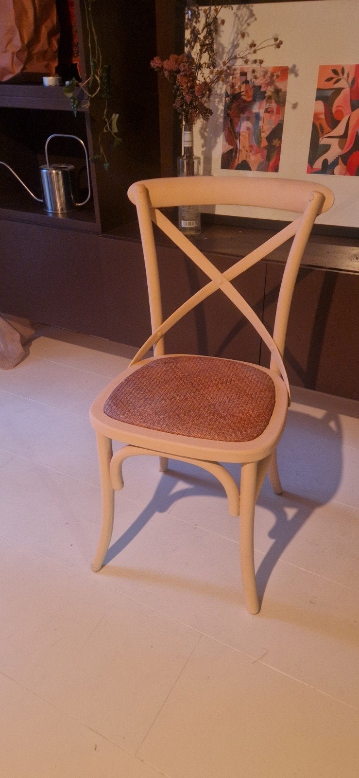 Set 6 vintage houten eetkamer stoelen Rieten rotan zitting, Ophalen of Verzenden, Gebruikt, Bruin