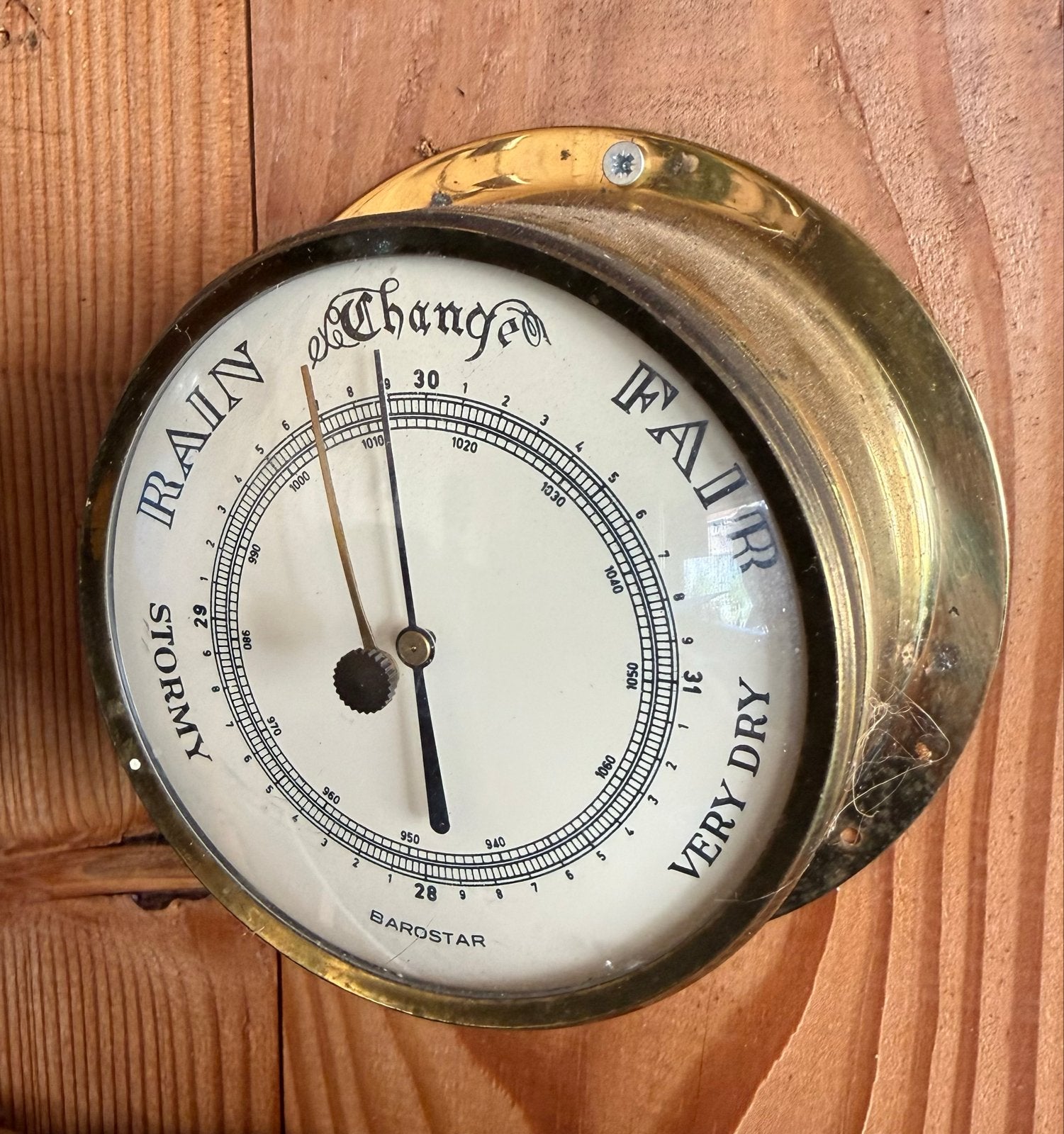 Vintage Barostar Barometer - Messing, Ophalen of Verzenden, Gebruikt, Barometer