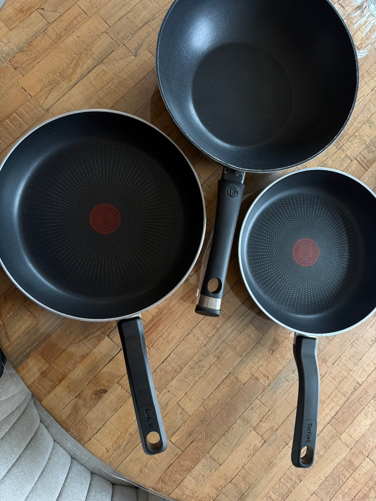 tefal pannen, Huis en Inrichting, Ophalen of Verzenden, Gebruikt, Rvs, Pannenset