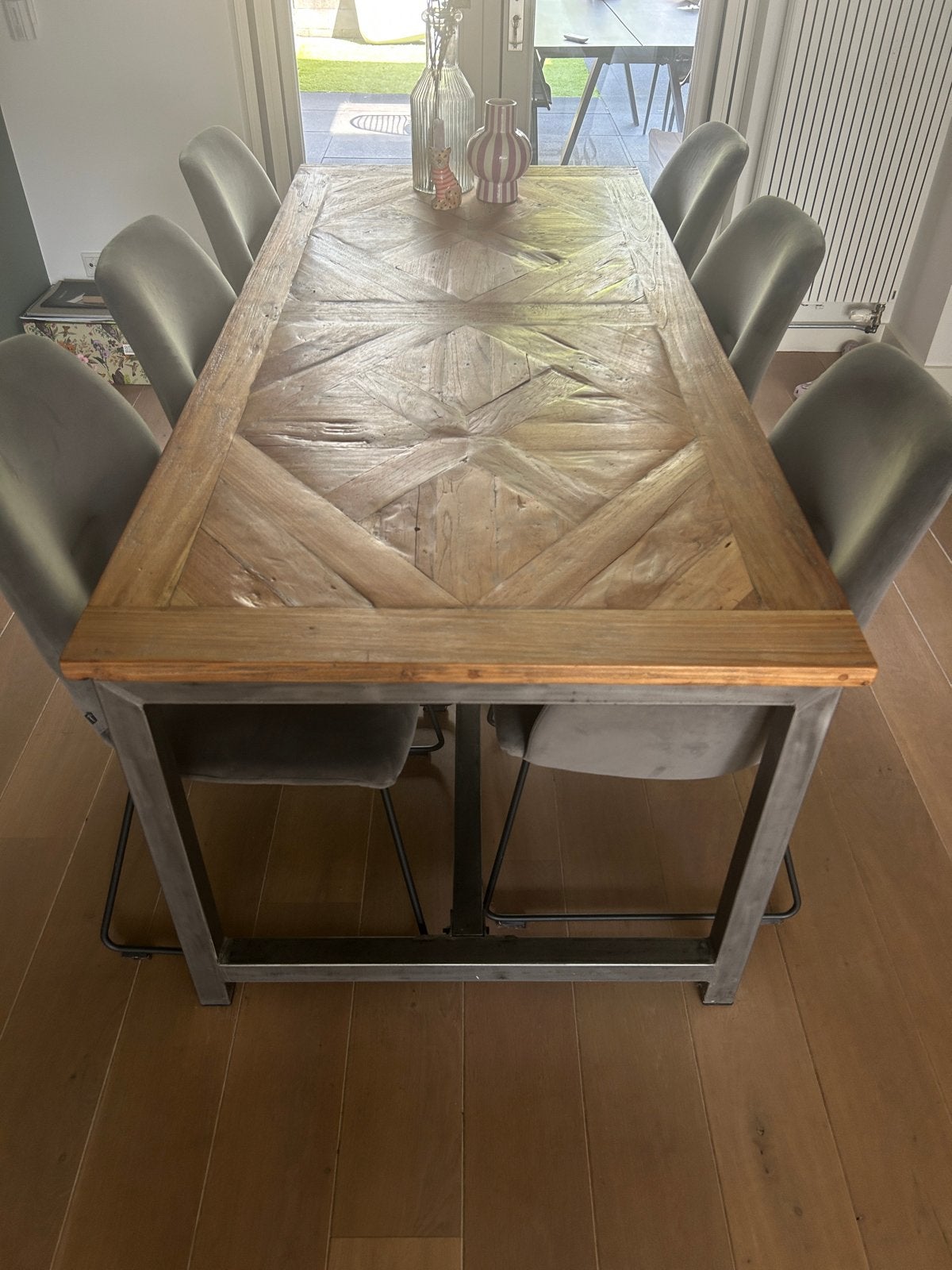 Teakhouten eettafel 200x90 cm, homestock, Ophalen, Gebruikt, Modern, industrieel, Teakhout