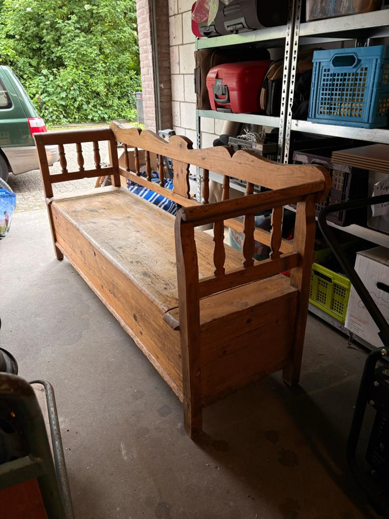 • Authentieke oude grenen klepbank boerenbank decoratie •, Ophalen
