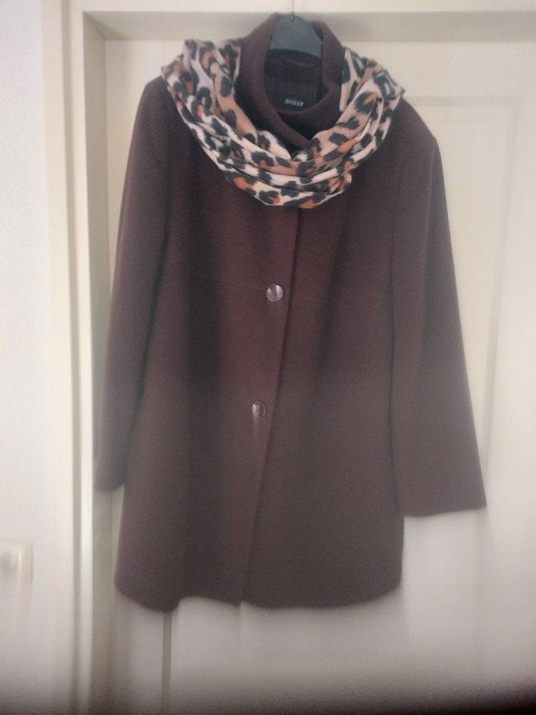 Warme winterjas Basler donkerbruin met wol z.g.a.n. mt.48, Bruin, Ophalen of Verzenden, Zo goed als nieuw, Maat 46/48 (XL) of groter