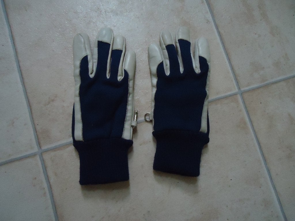 wit leren met blauwe stof afgewerkte handschoenen - schaats, Ophalen of Verzenden, Zo goed als nieuw, Maat 36 (S), Handschoenen