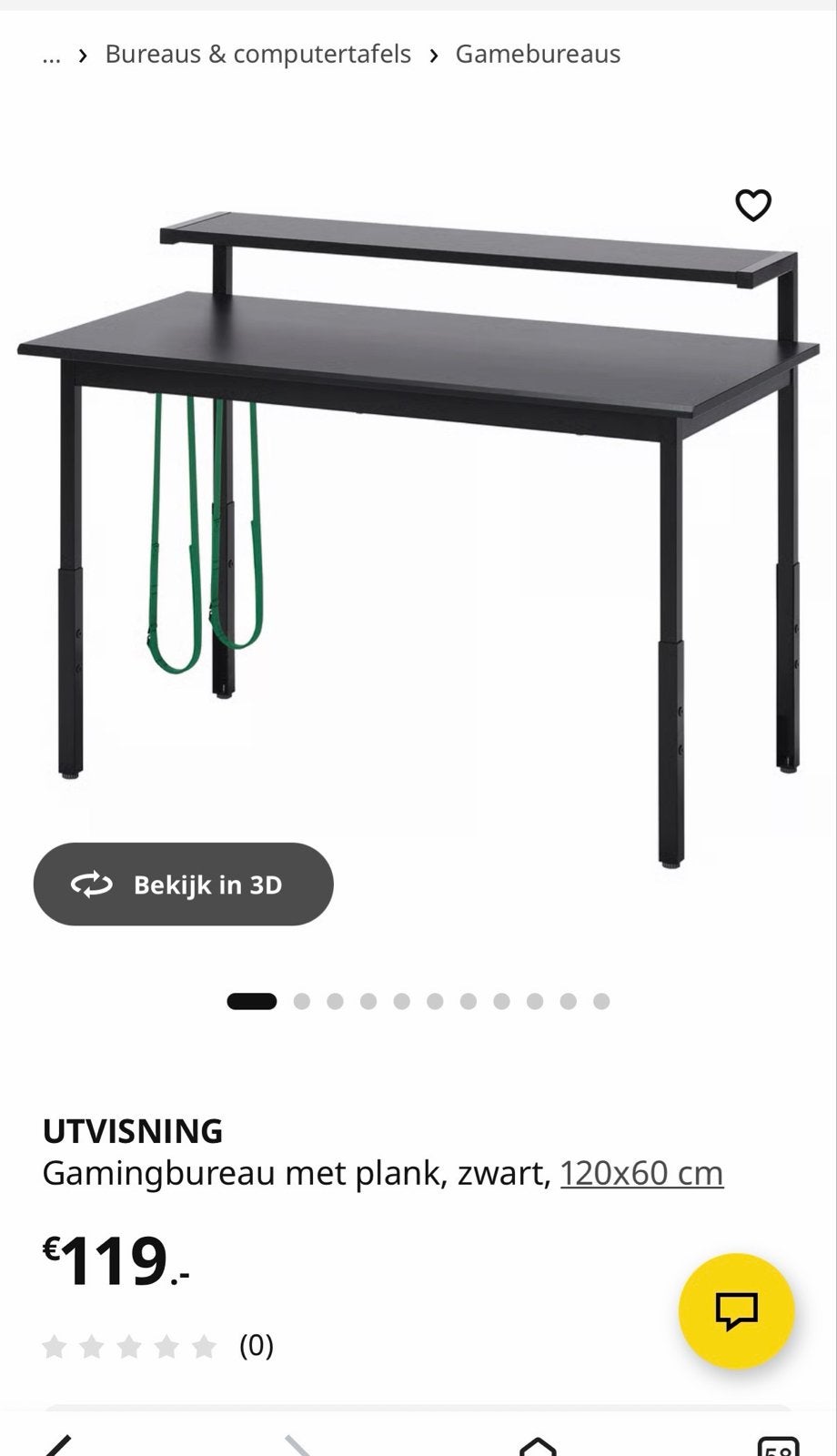UTVISNING Gamingbureau met plank, zwart, 120x160, Huis en Inrichting, Bureaus, Ophalen, Gebruikt