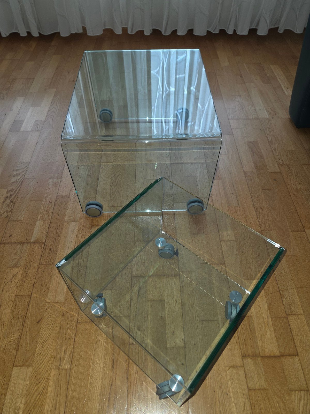 Glazen salontafels set met wieltjes, Ophalen, 50 – 75, Gebruikt, 50 tot 100 cm