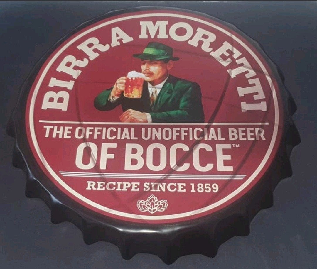 Metalen bierflesdop - bira morretti het officiële onofficiël, Ophalen of Verzenden, Reclamebord, Plaat of Schild, Overige merken