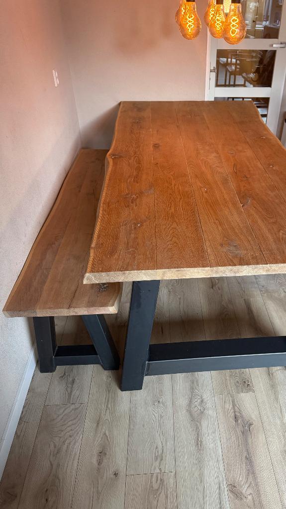 Eettafel en bankje, Huis en Inrichting, Tafels | Eettafels, Ophalen, Gebruikt, 100 tot 150 cm, Hout een staal