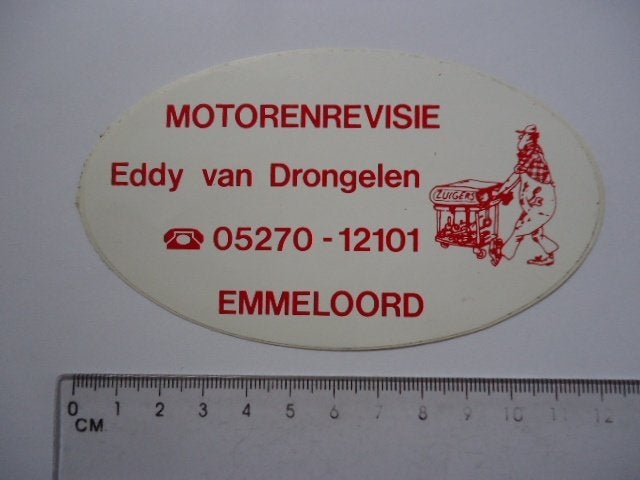 sticker oud EMMELOORD motoren revisie Eddy v Drongelen, Verzenden, Zo goed als nieuw, Bedrijf of Vereniging