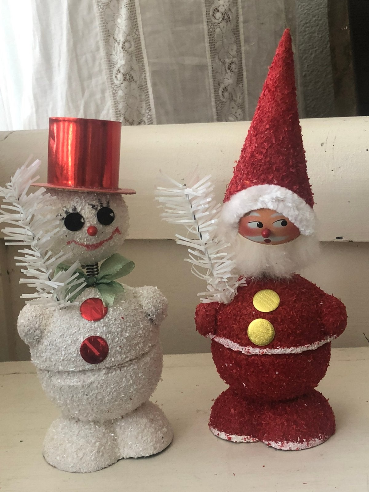 2 Oude kerst candycontainers (kerstman en sneeuwpop), Ophalen of Verzenden, Gebruikt