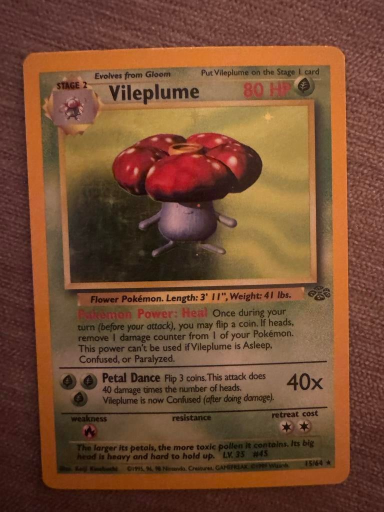 Vileplume Pokémon Kaart (Jungle Set, 1999), Ophalen of Verzenden, Zo goed als nieuw, Losse kaart