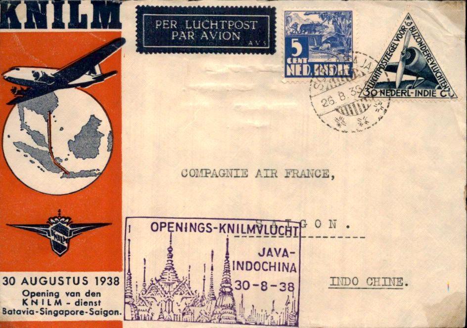 Nederlands Indië - KNILM - Indochina - 1938 - FFC, Postzegels en Munten, Brieven en Enveloppen | Nederland, Verzenden, Envelop